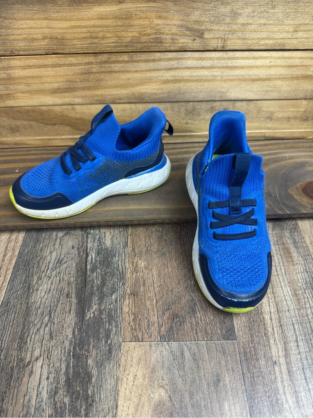 Target Kids Blue Knit Sneakers with Neon Trim